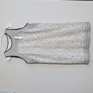 NWT Ann Taylor LOFT Cream  Black Lace Overlay Classic Shift Sheath Dress Sz 12